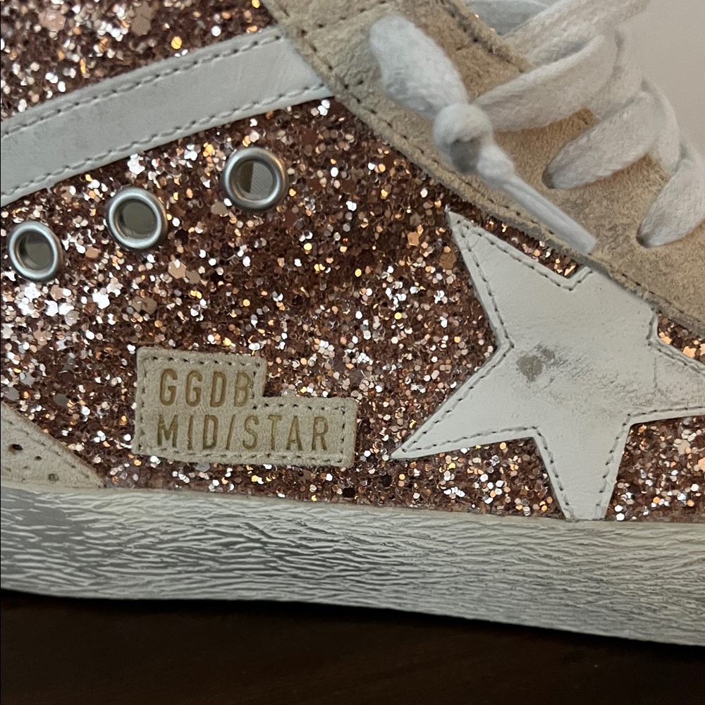 Golden Goose Midstar Women's Sneakers - Rose Gold Glitter and White - Picture 6 of 14
